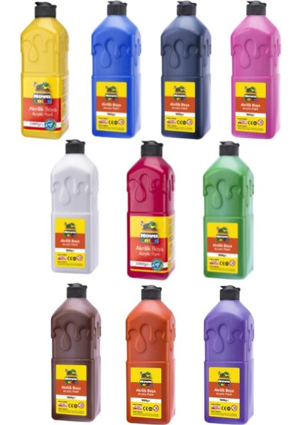 Akrilik Boya 1000 gr 10 Renk 1 Paket Su Bazlı Akrilik Boyası