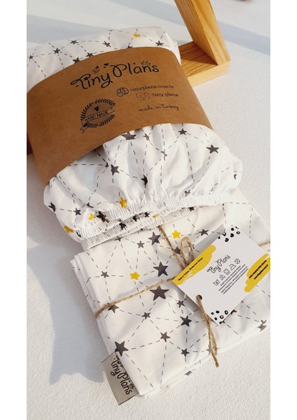 %100 Pamuklu Yıldız Desen Lastikli Bebek & Çocuk Çarşaf - Yastık Kılıfı Takımı fırsatları