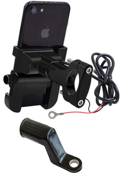 Motosiklet Telefon Tutucu USB Şarjlı Alüminyum Alaşım Gidon ve Ayna Bağlantılı fiyatları