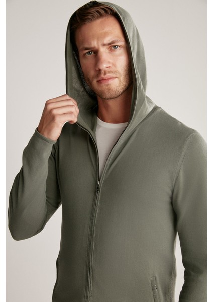 Slim Fit Haki Kapüşonlu Ince Hırka indirimleri