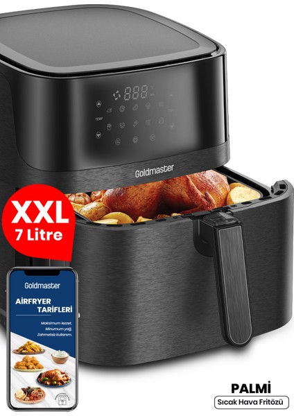 Palmi Sıcak Tutma Özellikli 7 Litre Geniş Xxl Dokunmatik 10 Ön Ayarlı Airfryer Sıcak Hava Fritözü