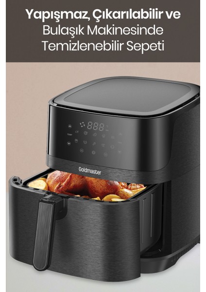 Palmi Sıcak Tutma Özellikli 7 Litre Geniş Xxl Dokunmatik 10 Ön Ayarlı Airfryer Sıcak Hava Fritözü