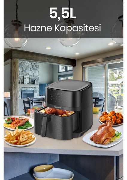 Palmi Sıcak Tutma Özellikli 7 Litre Geniş Xxl Dokunmatik 10 Ön Ayarlı Airfryer Sıcak Hava Fritözü