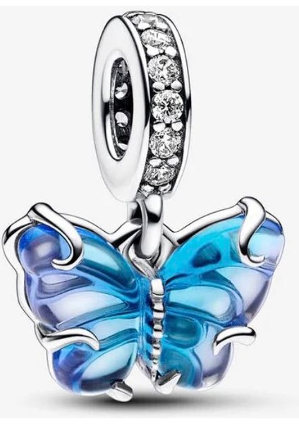 Mavi Murano Cam Kelebek Sallantılı Charm