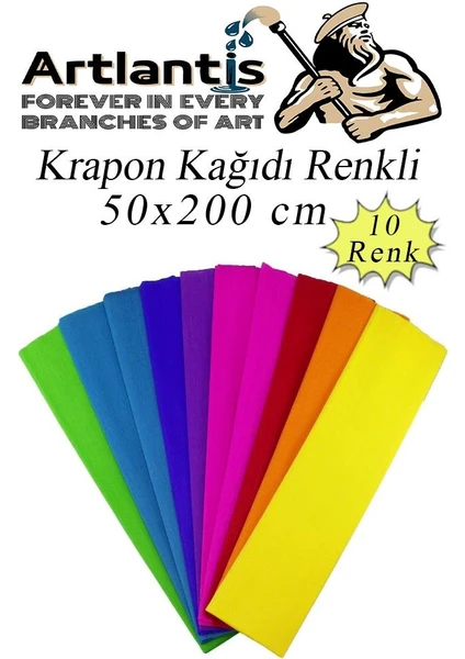 Krapon Kağıdı 10 Renk 50X200 cm 1 Paket Grapon Kağıdı Karışık Renkli 10'lu Okul Sınıf Kreş