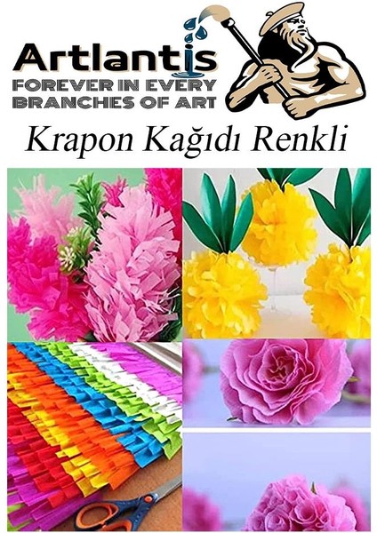 Krapon Kağıdı 10 Renk 50X200 cm 1 Paket Grapon Kağıdı Karışık Renkli 10'lu Okul Sınıf Kreş