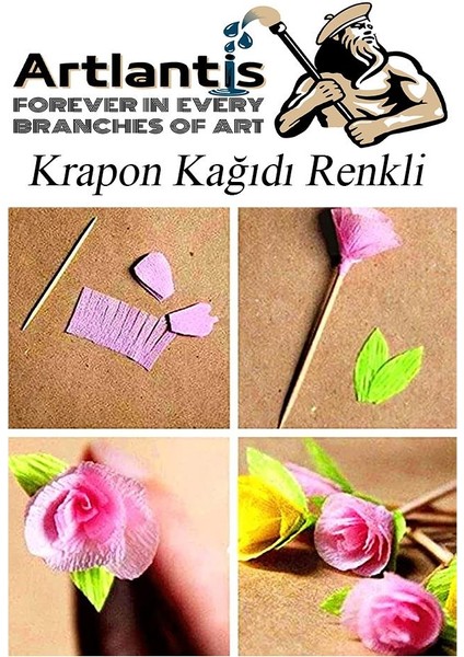 Krapon Kağıdı 10 Renk 50X200 cm 1 Paket Grapon Kağıdı Karışık Renkli 10'lu Okul Sınıf Kreş