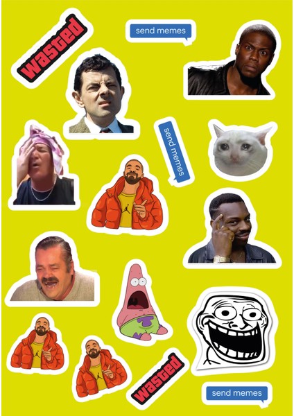 Memes - Funyy Sticker Seti - Ajanda - Laptop - Telefon Sticker Seti (16 Adet)