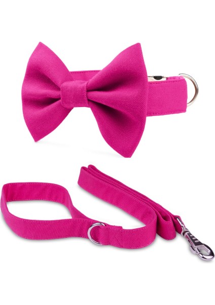 Pembe Papyonlu Köpek Tasması ve Gezdirme Kayış Seti