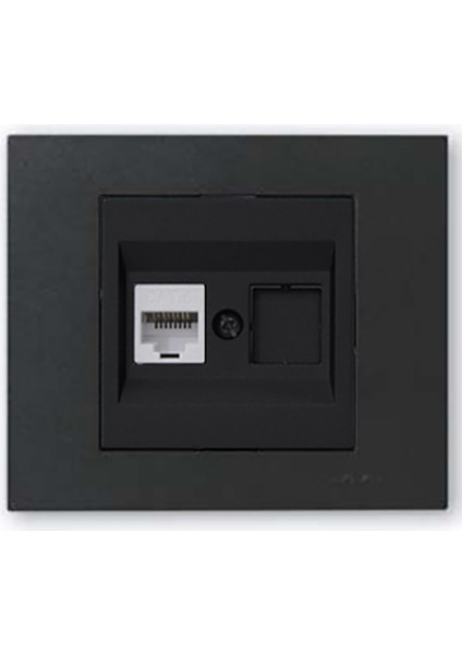 Grano Metalik Cat6 RJ45 Prizi Siyah + Siyah Çerçeve