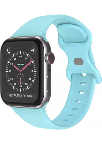 Apple Watch 1, 2, 3, 4, 5, 6, 7, 8, Se Silikon Kordon Kayış - M-L Beden 42/44/45MM - Açık Mavi