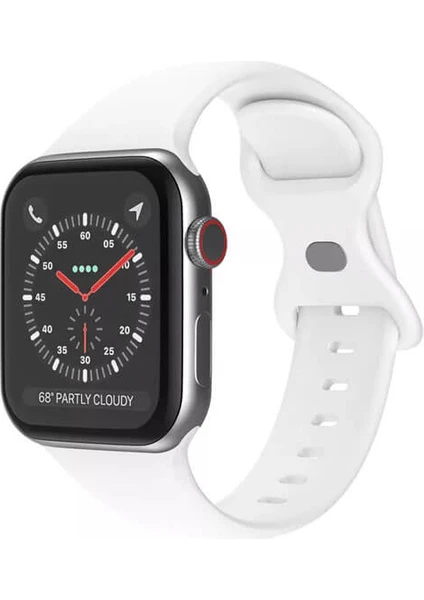 Apple Watch 1, 2, 3, 4, 5, 6, 7, 8, Se Silikon Kordon Kayış - M-L Beden 42/44/45MM - Beyaz