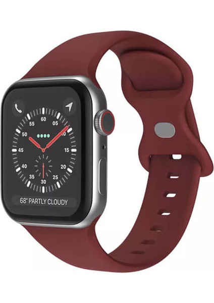 Apple Watch 1, 2, 3, 4, 5, 6, 7, 8, Se Silikon Kordon Kayış - M-L Beden 42/44/45MM - Bordo