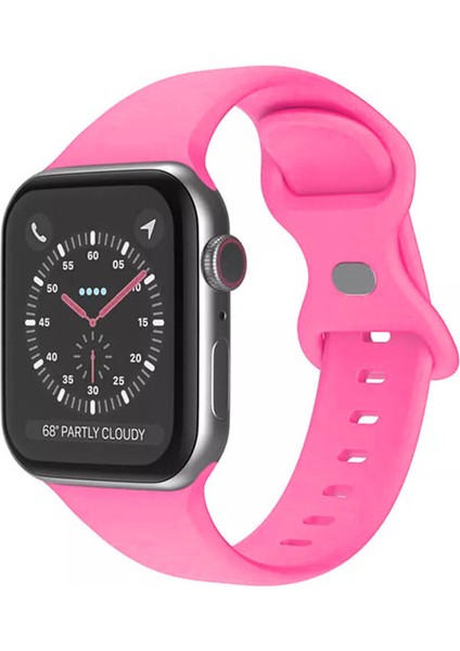 Apple Watch 1, 2, 3, 4, 5, 6, 7, 8, Se Silikon Kordon Kayış - M-L Beden 42/44/45MM - Pembe