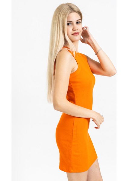 Bisiklet Yaka Fitilli Basic Mini Elbise, Orijinal Elbise, Günlük Rahat Elbise, Esnek Elbise