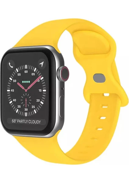 Apple Watch 1, 2, 3, 4, 5, 6, 7, 8, Se Silikon Kordon Kayış - M-L Beden 42/44/45MM - Sarı