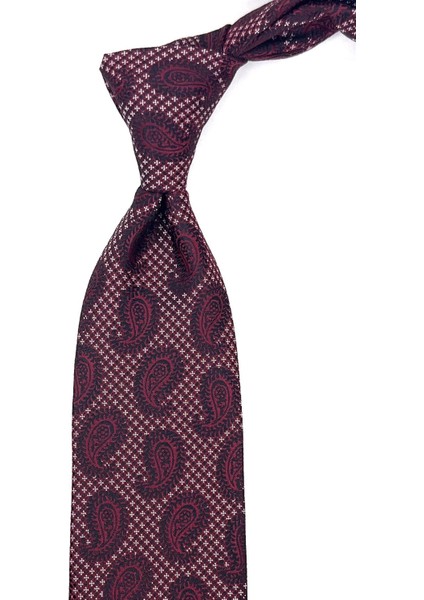 Bordo Şal Desen Mendilli Klasik Kravat KK11880