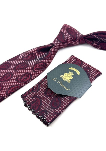 Bordo Şal Desen Mendilli Klasik Kravat KK11880 fiyatları