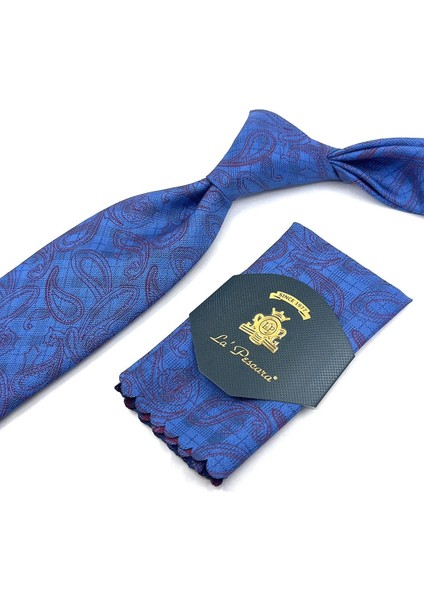 Mavi - Bordo Şal Desen Mendilli Klasik Kravat KK11801 fiyatları