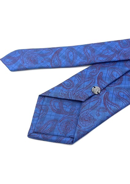 Mavi - Bordo Şal Desen Mendilli Klasik Kravat KK11801 modelleri