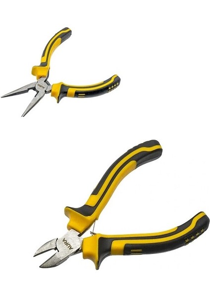 Diagonal Yaylı Çelik Mini Gargaburun Pense Yan Keski 2 Parça Set