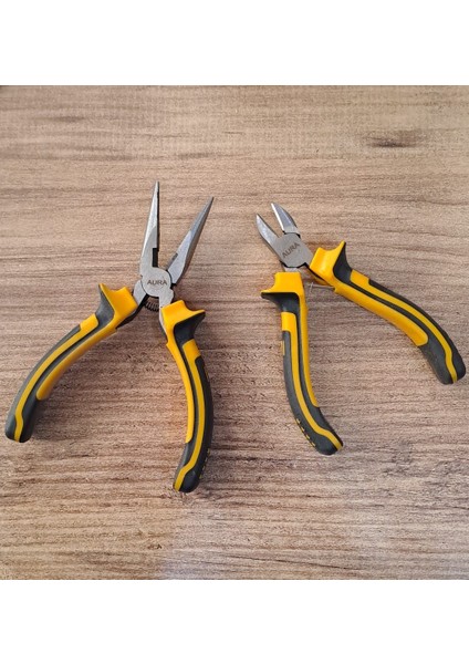Diagonal Yaylı Çelik Mini Gargaburun Pense Yan Keski 2 Parça Set