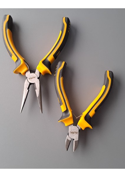 Diagonal Yaylı Çelik Mini Gargaburun Pense Yan Keski 2 Parça Set