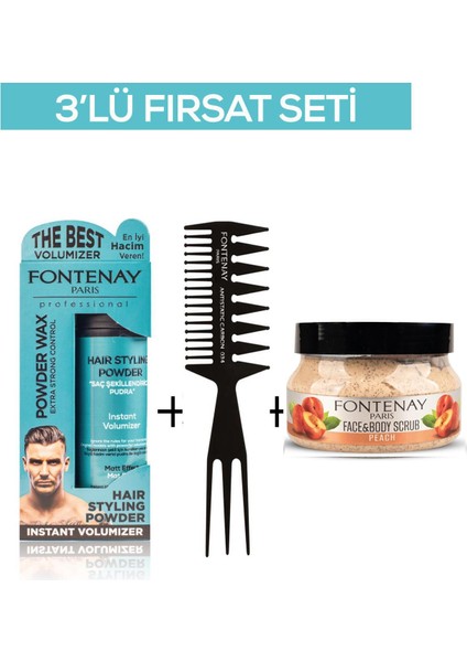 Pudra Toz Wax Mavi 20 gr + Şekil Tarağı 034 + Face And Body Scrub Şeftali 350 ml 3'lü Set