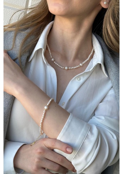 925 Ayar Gümüş Dorikalı 4 mm Inci Kadın Kolye Bileklik Ikili Set fiyatları