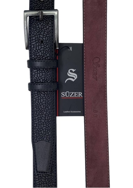 3 cm Klasik Suni Deri Damar Desenli Erkek Çocuk Kemeri Siyah fırsatları