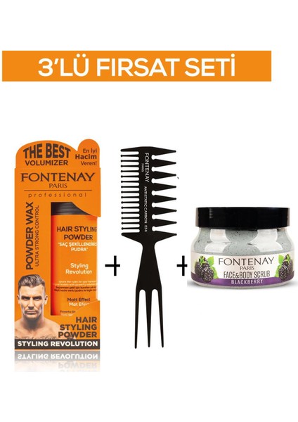 Pudra Toz Wax Turuncu 20 gr +Şekil Tarağı 034+ Face And Body Scrub Böğürtlen 350 ml 3'lü Set