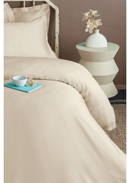 Simply Orchid Beige Çift Kişilik %100 Pamuk Saten Nevresim Takımı