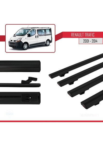 Renault Trafic 2001-2014 Arası ile Uyumlu Basıc Model Ara Atkı Tavan Barı Siyah 4 Adet