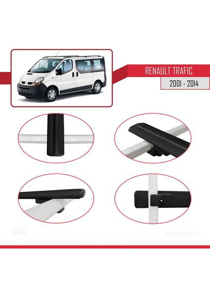 Renault Trafic 2001-2014 Arası ile Uyumlu Basıc Model Ara Atkı Tavan Barı Siyah 4 Adet