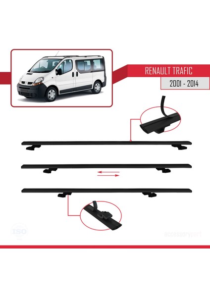 Renault Trafic 2001-2014 Arası ile Uyumlu Basıc Model Ara Atkı Tavan Barı Siyah 4 Adet