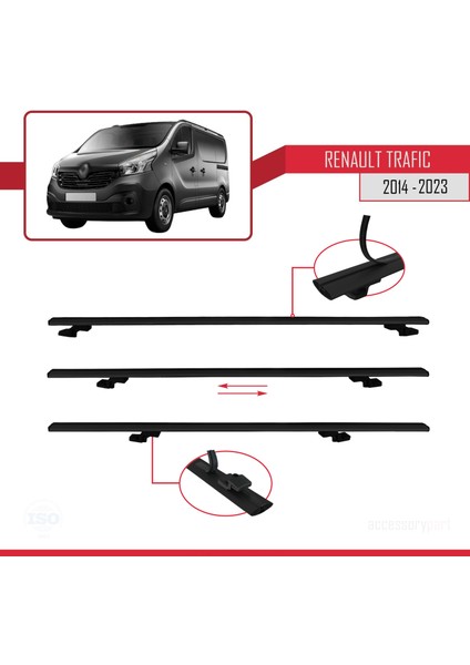 Renault Trafic 2014 ve Sonrası ile Uyumlu Basıc Model Ara Atkı Tavan Barı Siyah 4 Adet