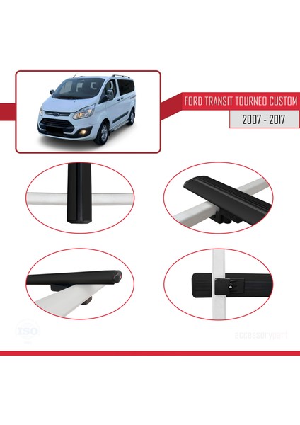 Ford Transit Tourneo - Custom 2007-2017 Arası ile Uyumlu Basıc Model Ara Atkı Tavan Barı Siyah 4 Adet