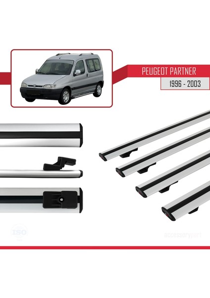 Peugeot Partner 1996-2003 Arası ile Uyumlu Basıc Model Ara Atkı Tavan Barı Gri 4 Adet