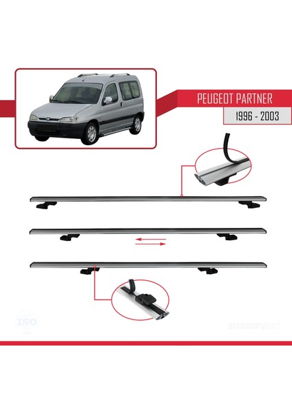 Peugeot Partner 1996-2003 Arası ile Uyumlu Basıc Model Ara Atkı Tavan Barı Gri 4 Adet