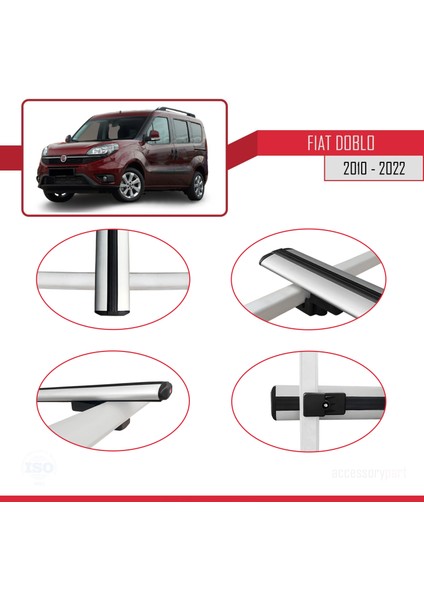 Fiat Doblo 2010-2022 Arası ile Uyumlu Basıc Model Ara Atkı Tavan Barı Gri 4 Adet