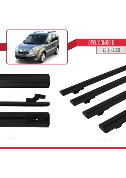 Opel Combo (D) 2012-2018 Arası ile Uyumlu Basıc Model Ara Atkı Tavan Barı Siyah 4 Adet