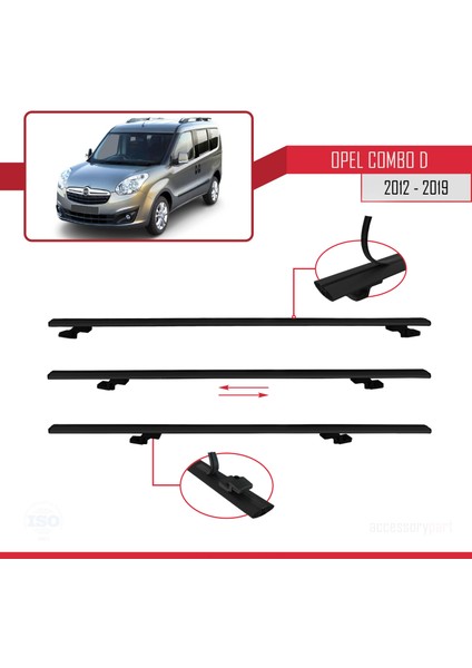 Opel Combo (D) 2012-2018 Arası ile Uyumlu Basıc Model Ara Atkı Tavan Barı Siyah 4 Adet