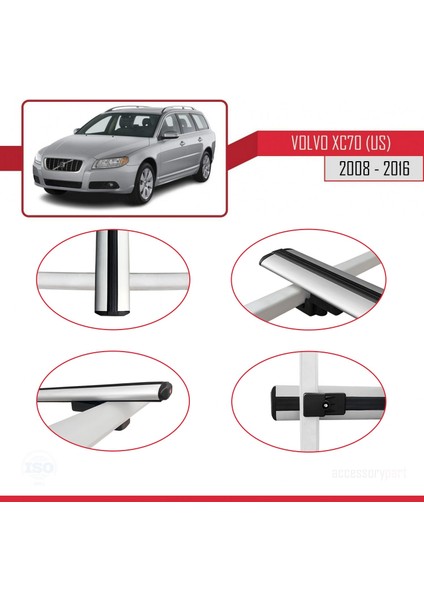 Volvo XC70 (Us) 2008-2016 Arası ile Uyumlu Basıc Model Ara Atkı Tavan Barı Gri 3 Adet fırsatları