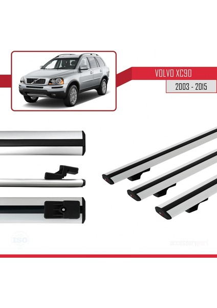 Volvo XC90 2003-2015 Arası ile Uyumlu Basıc Model Ara Atkı Tavan Barı Gri 3 Adet