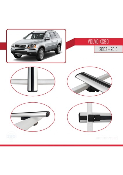 Volvo XC90 2003-2015 Arası ile Uyumlu Basıc Model Ara Atkı Tavan Barı Gri 3 Adet