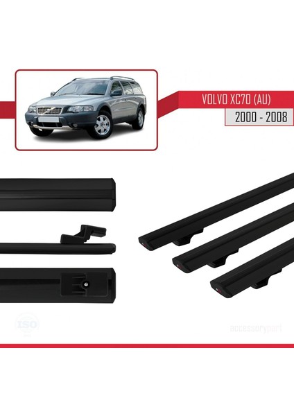 Volvo XC70 (Au) 2000-2008 Arası ile Uyumlu Basıc Model Ara Atkı Tavan Barı Siyah 3 Adet