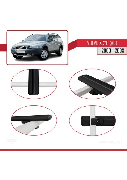Volvo XC70 (Au) 2000-2008 Arası ile Uyumlu Basıc Model Ara Atkı Tavan Barı Siyah 3 Adet