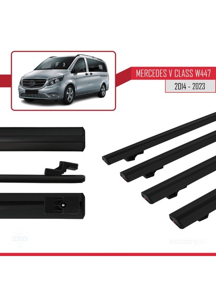 Mercedes V Class W447 2014 ve Sonrası ile Uyumlu Basıc Model Ara Atkı Tavan Barı Siyah 4 Adet