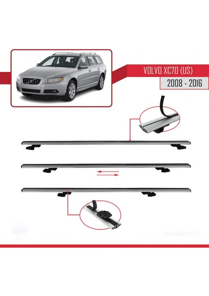Volvo XC70 (Us) 2008-2016 Arası ile Uyumlu Basıc Model Ara Atkı Tavan Barı Gri 3 Adet indirimleri