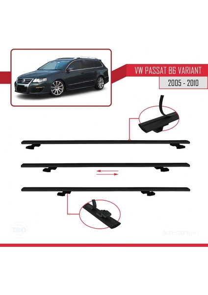 Volkswagen Passat (B6) Varıant 2005-2010 Arası ile Uyumlu Basıc Model Ara Atkı Tavan Barı Siyah 3 Adet